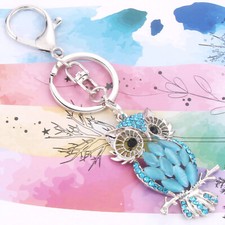 Fashion crystal keychain blue owl key ring bag pendant charm jewelry