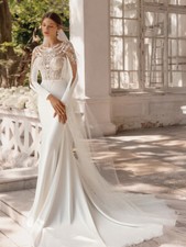 Elegant Mermaid O Neck Long Sleeve Wedding Dresses Beaded Sequin Bridal Gowns