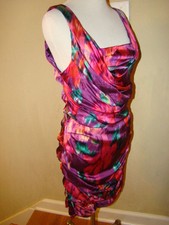 EXPRESS SILK SPANDEX PINK PURPLE RUCHED WIGGLE DRESS WOMENS SIZE 10
