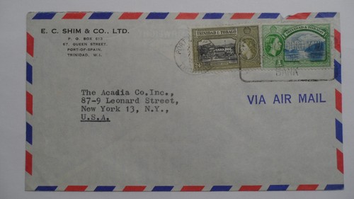 STAMPMART : TRINIDAD & TOBAGO 1959 AIR MAIL QE II STAMPS COVER USED TO NY USA