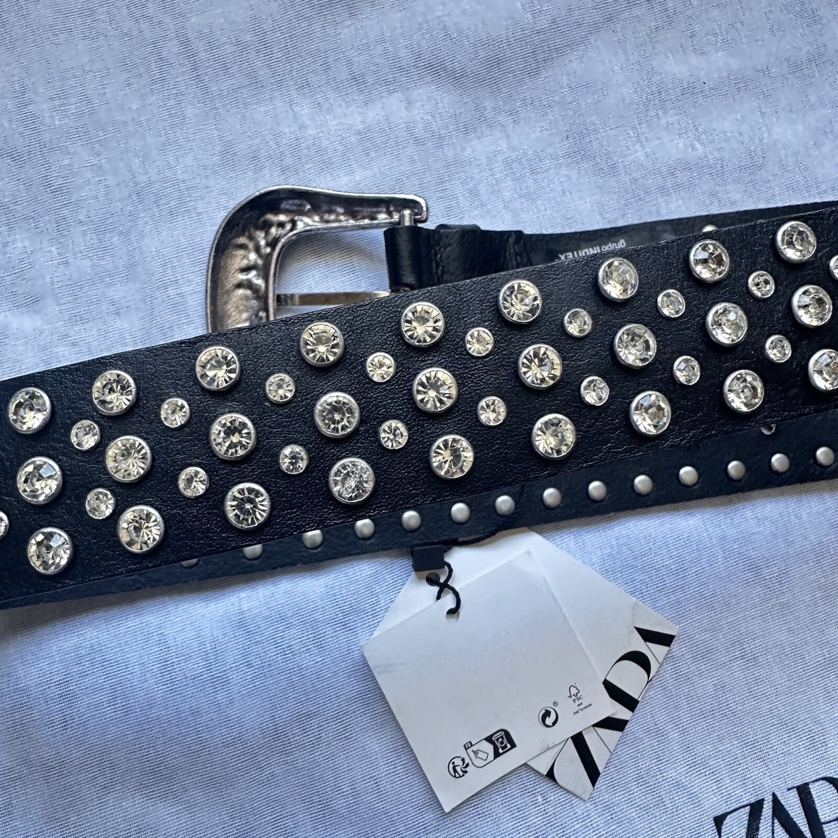 ZARA Rhinestone Leather Belt Limited Edition NWT Zara Rhinestone Leather Cowboy Belt Limited Edition Size  main image 3