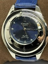 Omax Crystal Watch Blue Dial Blue Leather Wat...