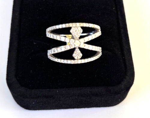 Diamond Cluster Criss Cross Lady's Ring 14k White Gold 1.00 ctw - Picture 6 of 7