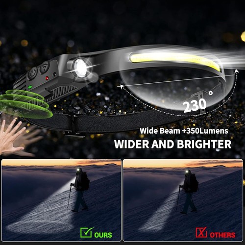 Lampada frontale impermeabile COB Night Buddy sensore LED 230° testa torcia faro lampada - Foto 2 di 14