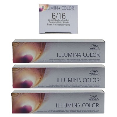 Wella Illumina 3 x 60 ml 6/16 dunkelblond asch violett Set