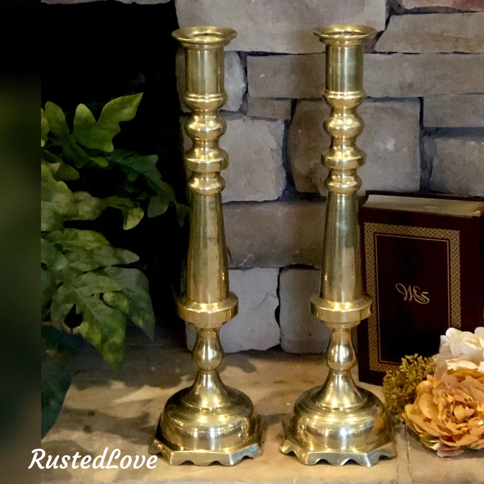 Candle Holders Solid Brass Floor / Hearth Candlesticks Hollywood Glam Wedding * - Image 2 of 4