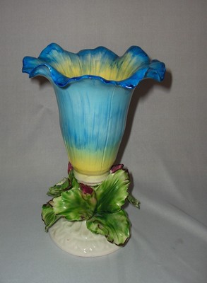 Vntg Capodimonte Porcelain Blue Flower Vase Morning Glory Italy