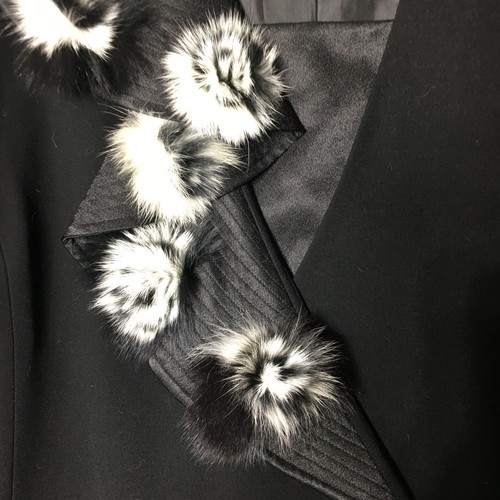 VTG ML Studio Womens Blazer Size 34W Black with Black White Rabbit Fur Modesty - Picture 5 of 15
