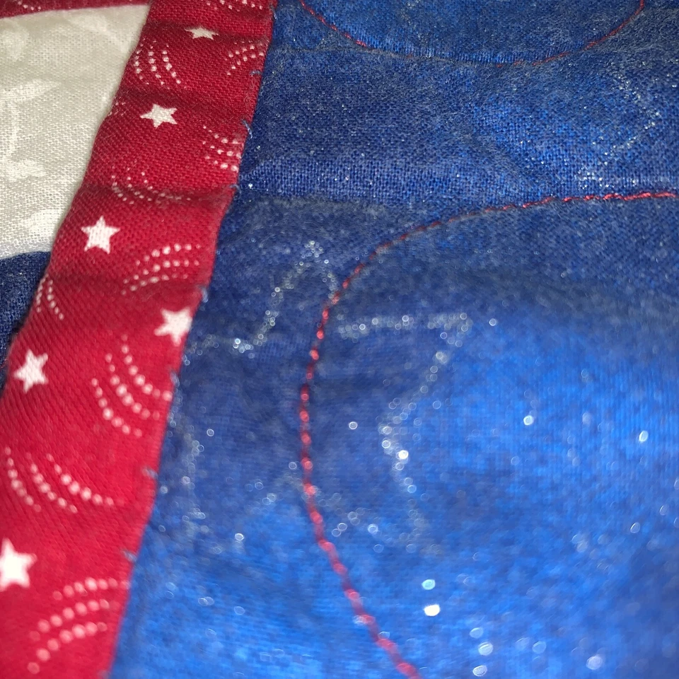 True Handmade Southern  Quilt Fence rail PATTERN Red Blue White 56x 64 Patriotic - Image 2 of 4