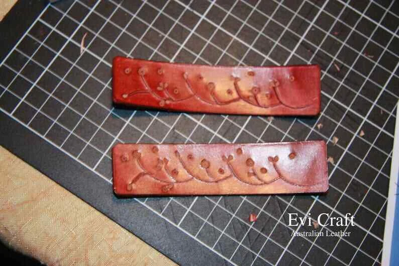 Extra larger red leather hair clip, French hair barrette, flowers - Image 4 of 4