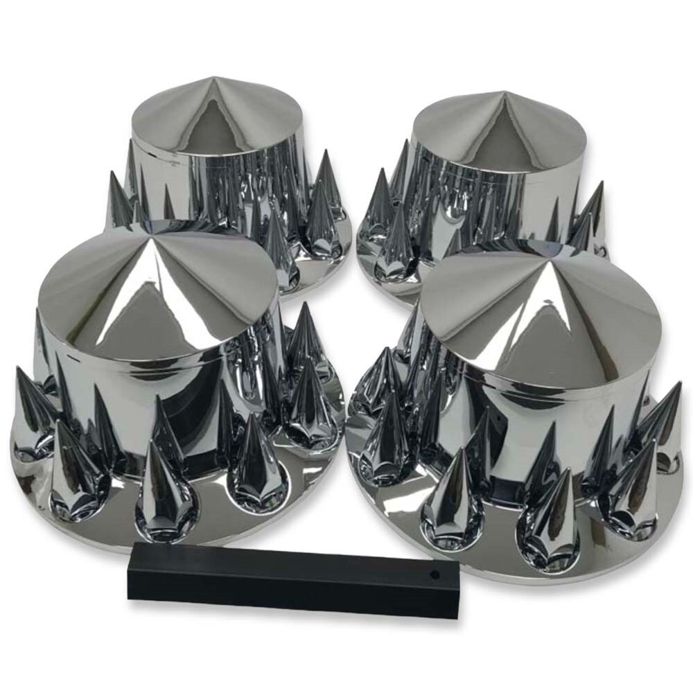 Chrome Spiked Wheel Covers For Semi Trucks - 33mm Thread On Nut Covers