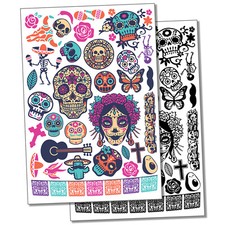 Dia de los Muertos Day of the Dead Sugar Skulls Temporary Tattoo Set