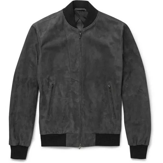 Gray Leather Jacket Men Pure Suede Flight/Bomber Size S M L XL XXL Custom - 239