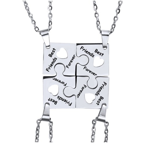 4 Pcs Necklace Set Friendship Puzzle Stainless Steel Lovers Choker
