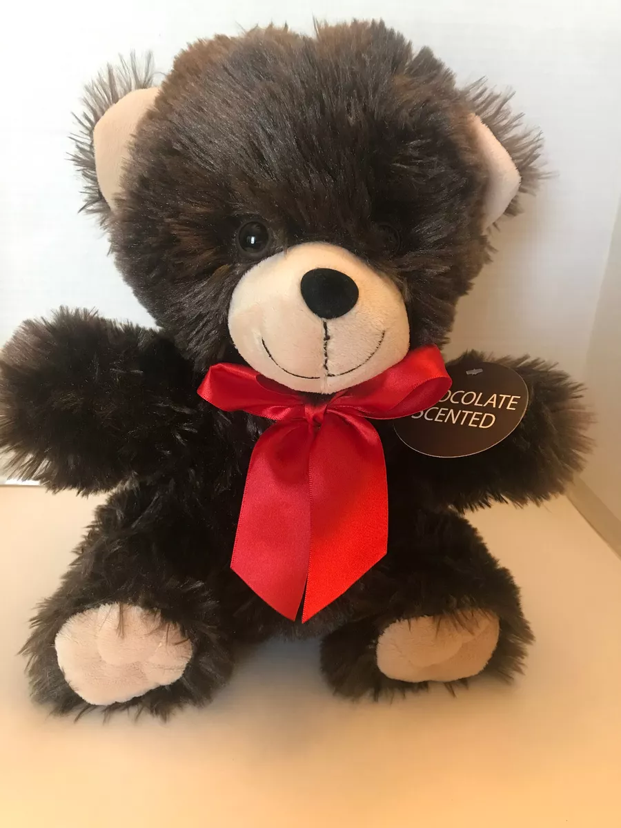 DAN DEE Chocolate Scented DARK BROWN Bear Plush w RED BOW w TAGS SMELLS GREAT