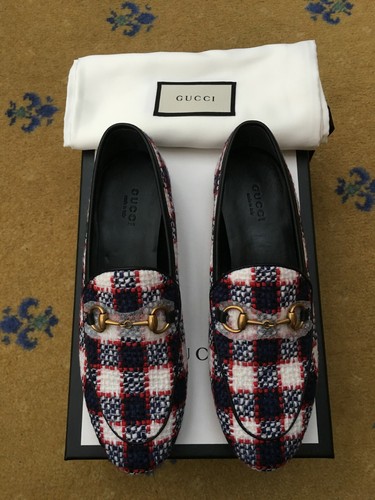 Gucci Womens Shoes Loafer Jordan Horsebit Tweed UK 2.5 US 5.5 EU 35.5 Ladies New - Picture 1 of 9