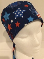 Patriotic Stars Lined Medical Skull Scrub Cap Surgery Hat Dental Chef Chemo Cap