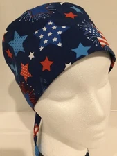 Patriotic Stars Lined Medical Skull Scrub Cap Surgery Hat Dental Chef Chemo Cap