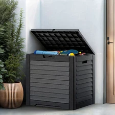 31 Gallon Outdoor Storage Box Organizer Safe Space Bench Waterproof Black Seat