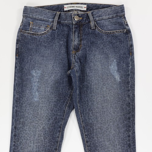 Etienne Marcel Women's Leopard Distressed Tapered Curvy Denim Jeans Blue 27 - Picture 2 of 9