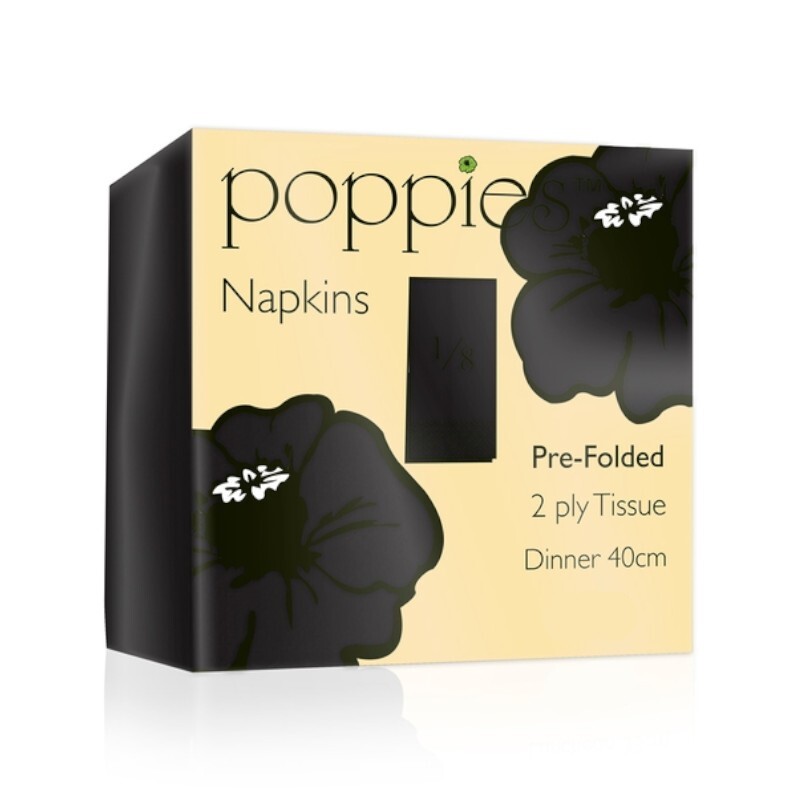 Napkins Black 40cm 2Ply 8-Fold Paper Serviettes - Pack of 125
