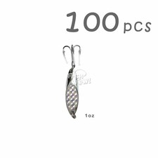 Qty 100 Fish WOW!® 1oz Chrome Silver Laser Fishing Kast Spoon jig Champ Cast NEW