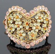Heart Yellow Austrian Rhinestone Hair Barrette Clip Ponytail Cuff Holder B105y