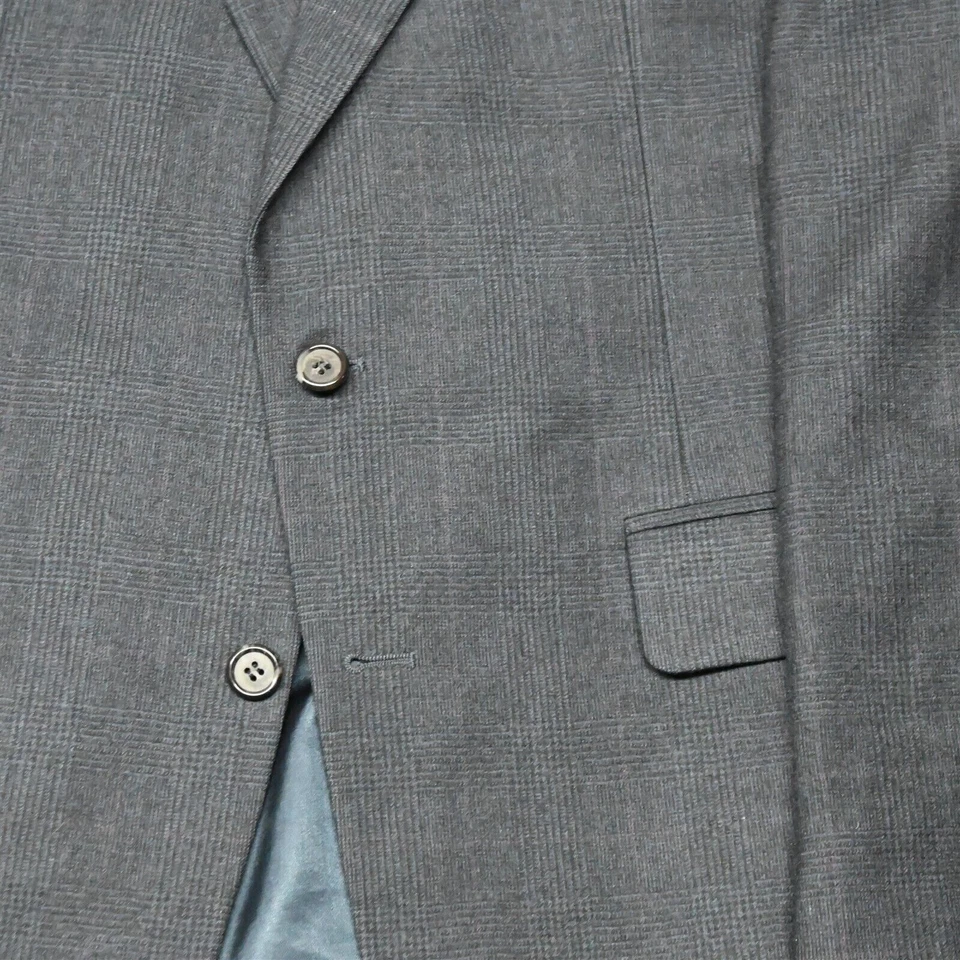 Vtg Bill Blass 42L Navy Glenn Check Flannel Mens Suit Jacket Sport Coat Blazer - Image 3 of 4
