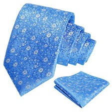Mens 3.15inches Exquisite Floral Tie with Small Flower Printed Pocket 996-blue