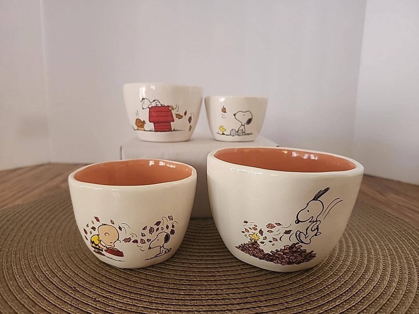 PEANUTS Snoopy Rae Dunn Fall/Thanksgiving 4 Set Of Measuring Cups Ceramic