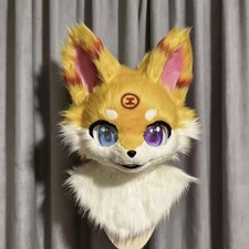 Fursuit Long haired Dog Fox Mascot Party Halloween Fur Cosplay head
