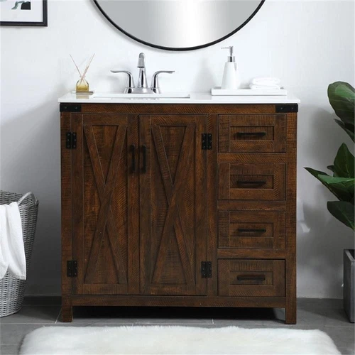 Elegant Decor Dean 36" Single Quartz Top Bathroom Vanity in Espresso - Picture 7 of 15