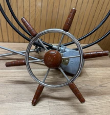 Vintage Boat Steering Wheel w/ Teleflex Steering Helm 509419 &15’ Steering Cable