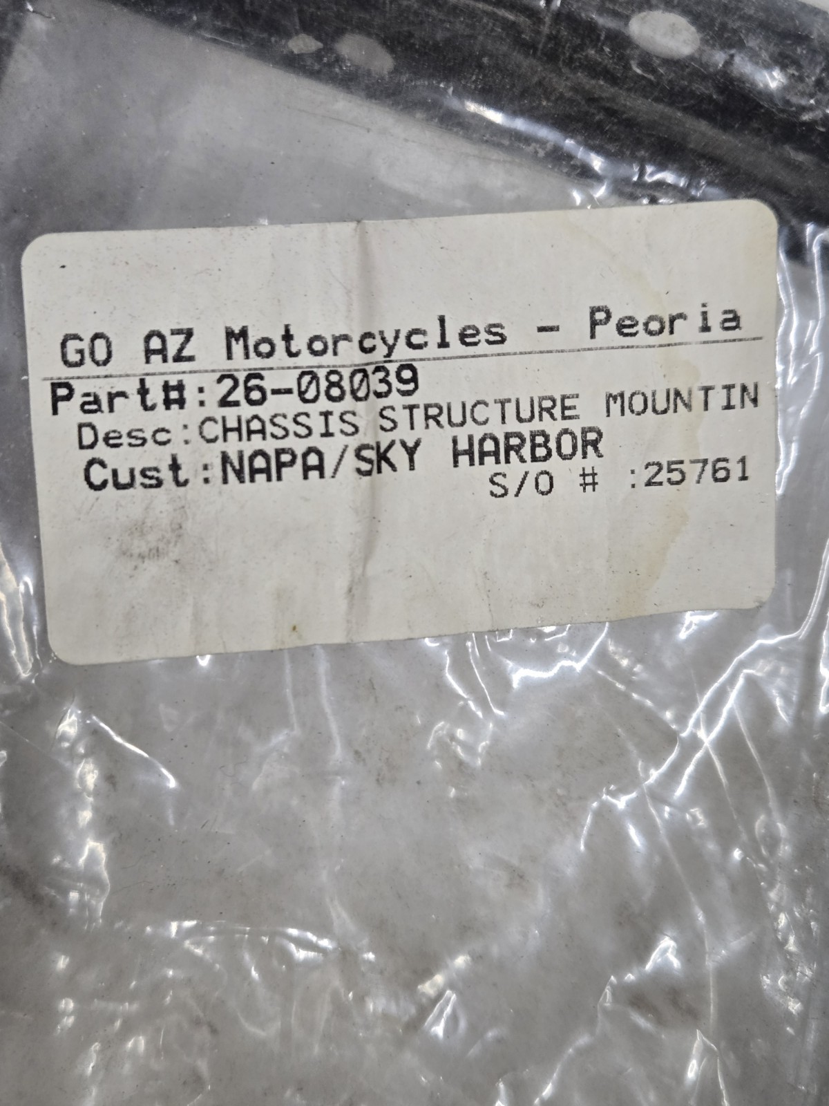 Zero Motorcycles Chassis Structure Mounting Bracket  PN# 26-08039