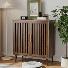 Buffet Cabinet with Storage Walnut Sideboard with Grille Doors&Adjustable She...