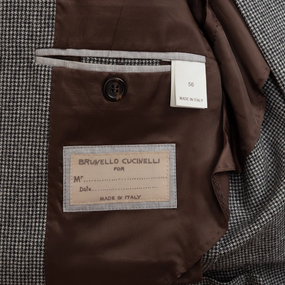 Traje Brunello Cucinelli Talla EU56 Gris Pata de Gallo Lana Pico Solapa Foto 3 de 4