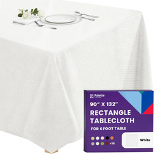 Rectangle Tablecloth - 90 X 132 Inch White Table Cloth for 6 Foot Tables with Fl
