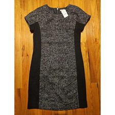 J Crew Tweed Wool Blend Sheath Dress Black White Panel Size 2 NWT Style E0979