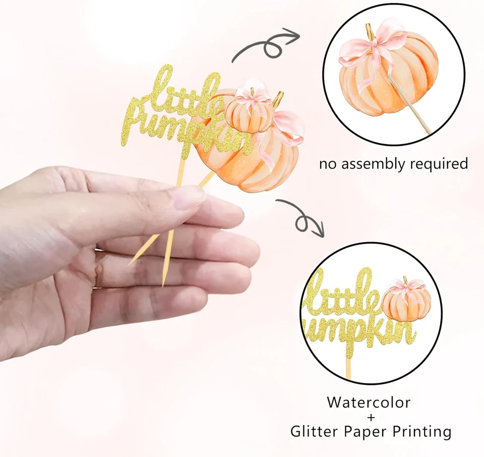 24 Piezas Toppers para Cupcakes Calabaza, Acción de Gracias Cumpleaños Baby Shower Arco Tema Otoño Foto 3 de 4