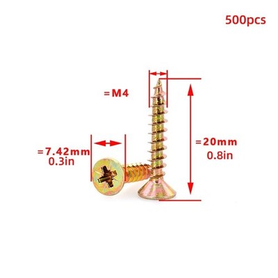500Pcs 4mm Crosses Flat Head Self Tapping Screw High Strength Crosses Head