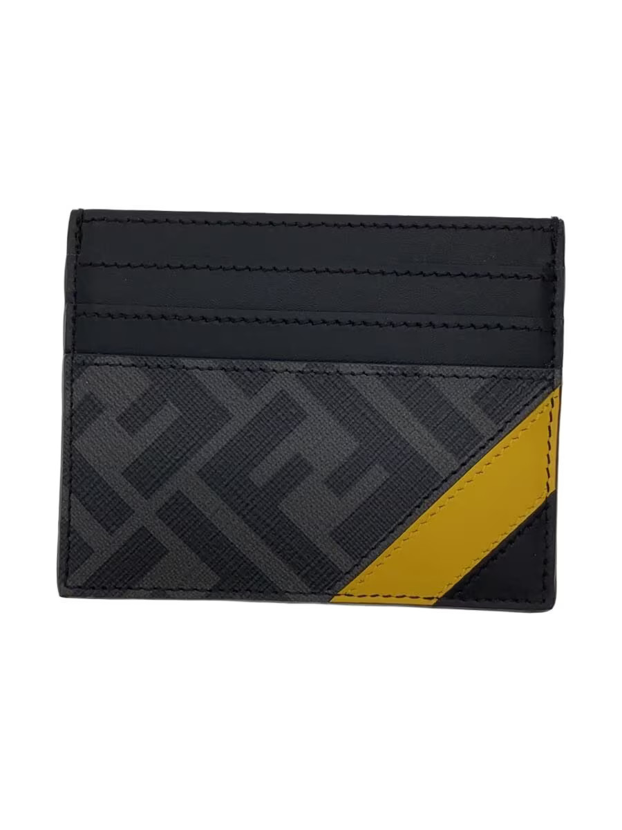 FENDI Men's Leather Card Case in Black with Diagonal Zucca Print