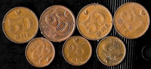Denmark Seven (7) Vintage Coins (50 & 25 Ore) as shown various dates - kha045 - Picture 2 of 2