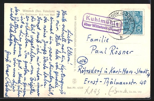 Wittstock /Potsdam, Alte Stadtmauer, Blick vom Wall, Ansichtskarte 1957 - Picture 2 of 2