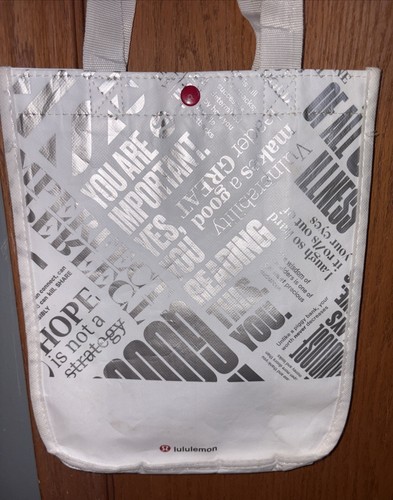Lululemon Reusable Shopping Tote Bag 12" x 9" White Carryall Lunch Gym Handbag - Afbeelding 3 van 12