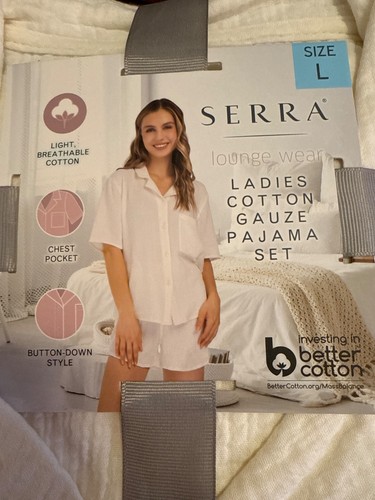NWT Serra Lounge Wear Ladies Cotton Gauze Pajama Set Shorts & Top Size Large NEW