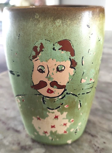 Vintage Frankoma Pottery Ada Clay 5M Mug c1930s Hand Decorated One Of Kind Men