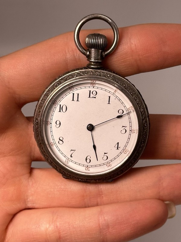 Vintage Crescent C.W.C. Co. Pocket Watch White Enamel Dial For Parts or Repair