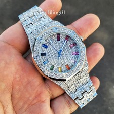 Men's Watch Iced Luxury Multi Color Accent Bling Silver Tone CZ Bracelet Dress