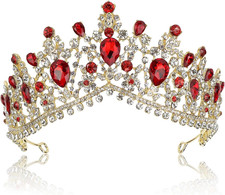 Red Crystal Crowns for Women Princess Queen Vintage Crown Tiaras, Girls Adult Br