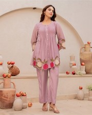 Women Floral Embroidered Kurta Pant Set Ethnic Co Ord Outfit